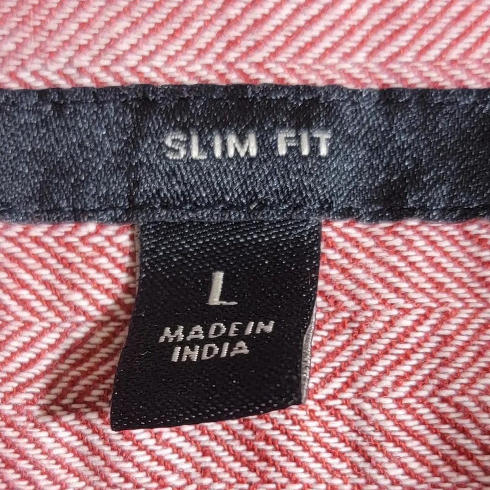 Banana Republic men's linen cotton shirt large red white chevron slim fit